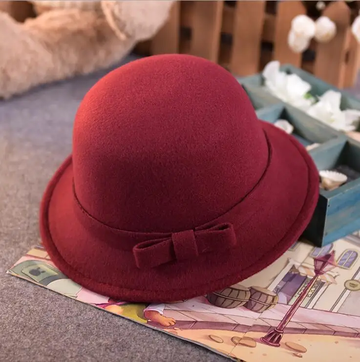 Wine red Seioum новые винтажные детские шляпы для мальчиков и девочек в стиле ретро, фетровая шляпа из полиэстера с широкими полями - Цвет: Wine red