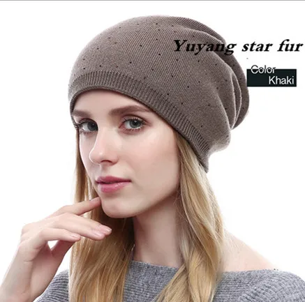 2018New foreign trade cashmere hat autumn winter lady's fashion knitted belt wave point water drill to keep warm | Аксессуары для