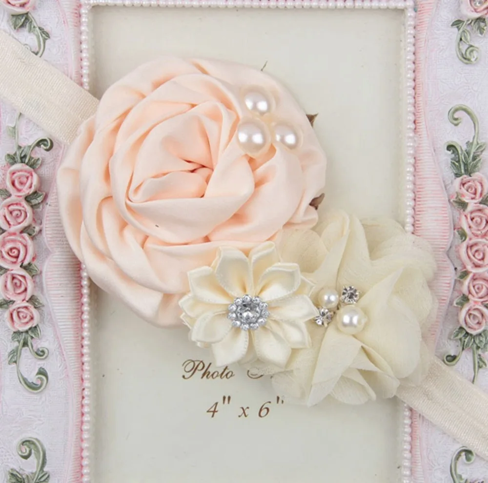 Детская повязка на голову для маленьких девочек со стразами и Жемчужная роза