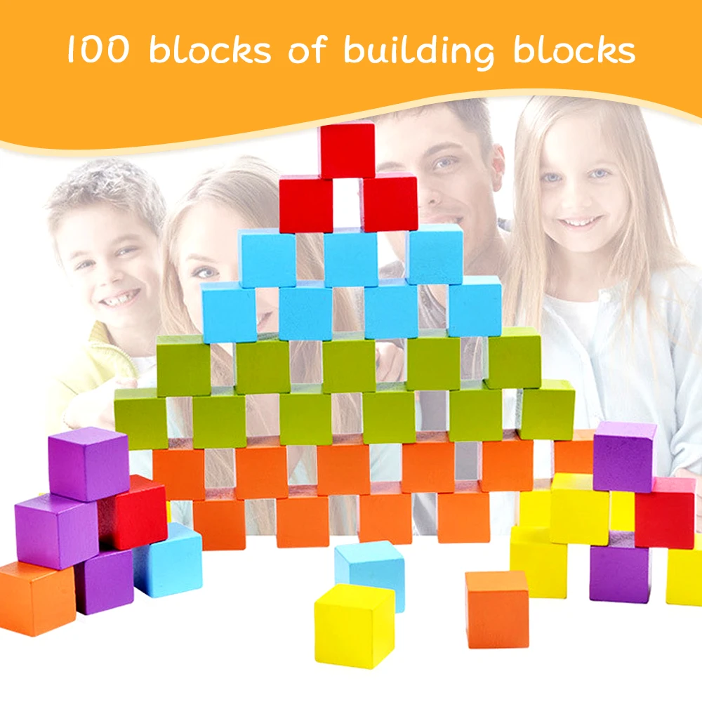 Likiq 100 шт. DIY красочные деревянные строительные cube деревянный блок куб кирпич
