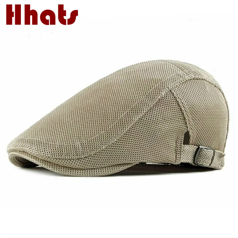 

Mesh Flat Beret Cap Solid Breathable Summer Vintage Brim Hat British Western Style Advanced Flat Ivy Cap Flat Sports Cap Bone