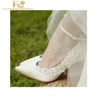 women shoes ladies pump white bridal heels satin floral ankle strap wedding 2021 spring autumn plus size shoes41 42 43