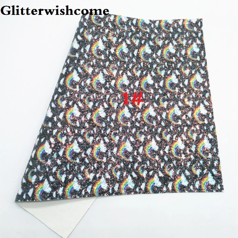 Glitterwishcome 21X29 см A4 размеры Радуга с эффектом блестящей кожи Ткань Винил для Луки, GM149A