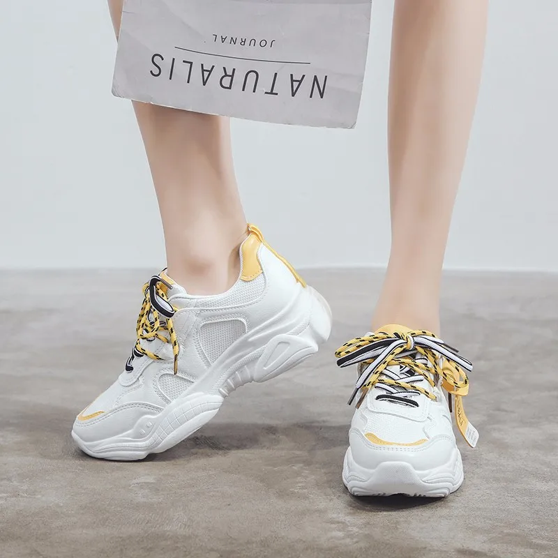 Женские кроссовки на платформе белые для прогулок осень большие размеры 40 2019 |