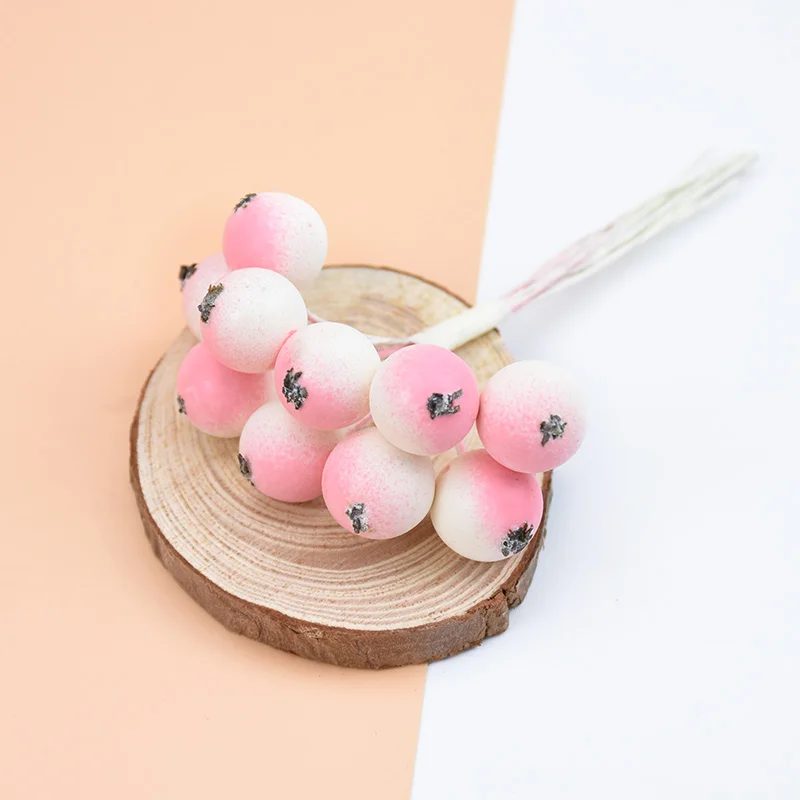 pink 10 шт. искусственные растения мини фрукт из пенопласта искусственные ветки вишни декоративные цветы венки Рождественские украшения для дома свадьбы diy помпон - Цвет: pink