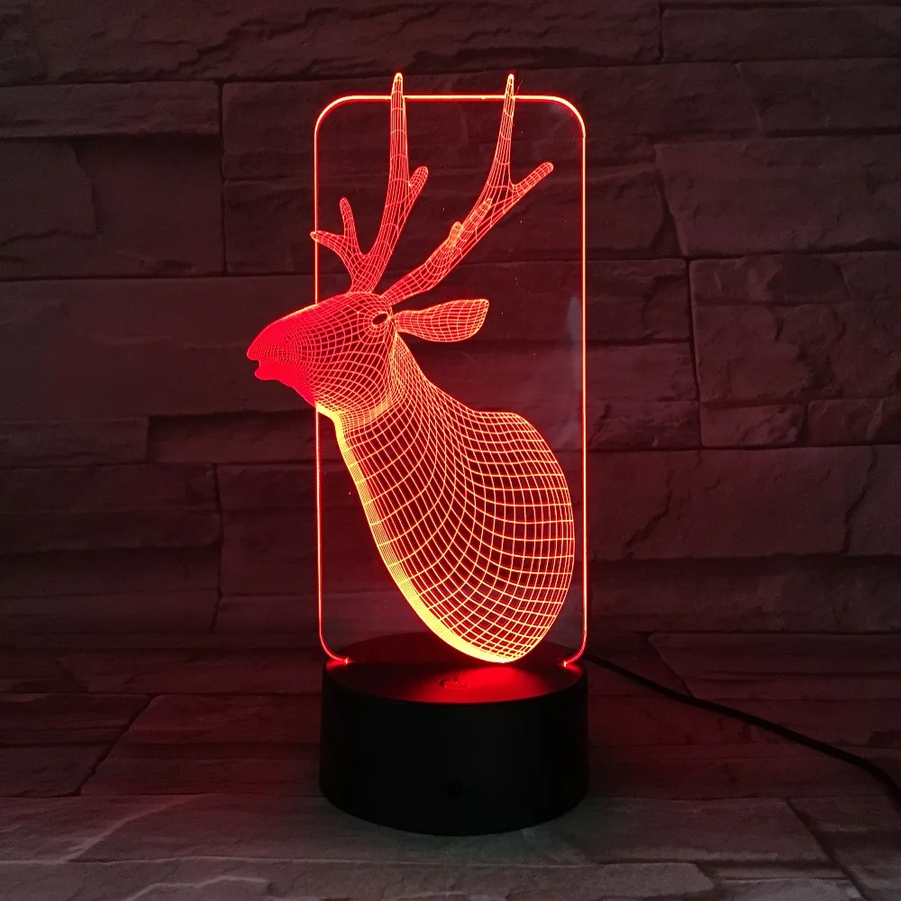 Симпатичный Рождественский Олень 3D Ночной светильник 7 цветов смены USB