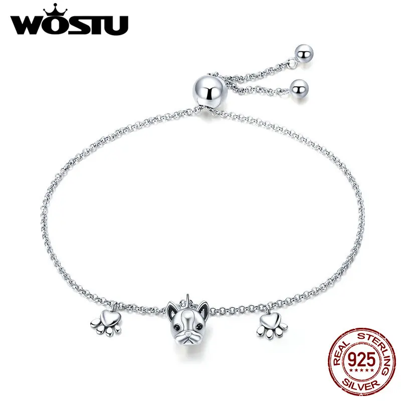 WOSTU Высокое качество 100% Серебро 925 пробы Французский бульдог браслет со следами