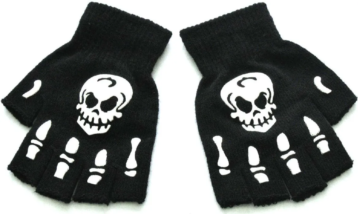 Big Skull Теплые вязаные перчатки для взрослых, однотонные акриловые перчатки с полупальцами, с рисунком черепа, Нескользящие наручные перчатки - Цвет: Big Skull