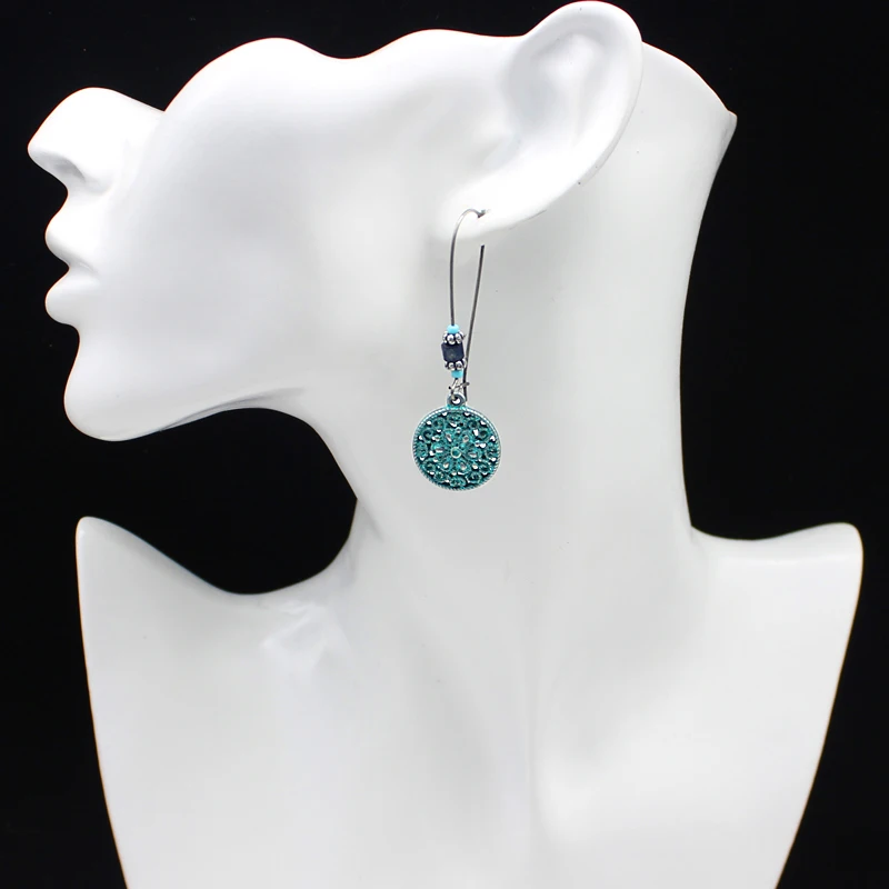 Полые Цветы плетеное кольцо монета деревянные бисеры ретро серьги богемный