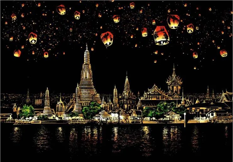 Colorful City Scratch Painting For Wall Decoration DIY Scratch Picture Crafts Art Scraping Painting Home Decor - Цвет: Chiang Mai