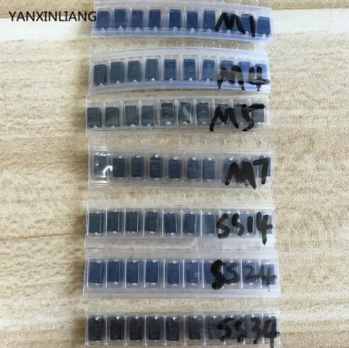 7 видов * 5 шт. = 35 шт./лот упаковка диодов SMD/M1 (1N4001) / M2 (1N4002) /M4(1N4004)/ M7 (1N4007)/ SS12 SS14 SS34|smd
