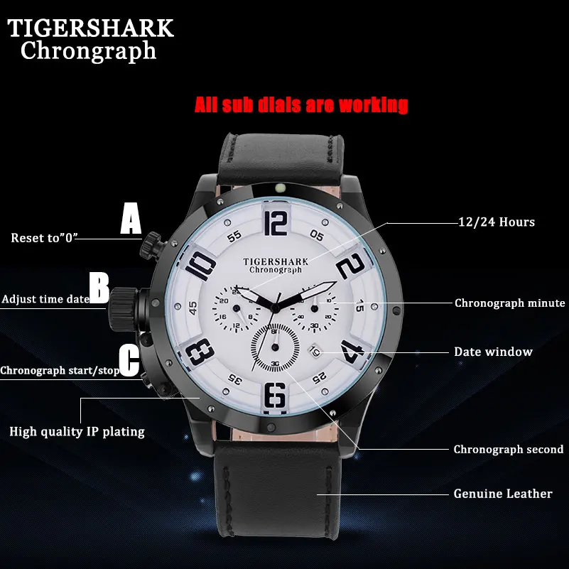 Часы наручные TIGERSHARK Мужские кварцевые спортивные брендовые водонепроницаемые с