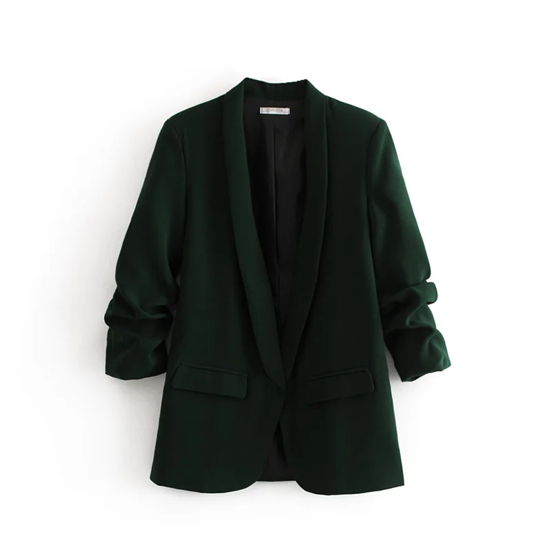 Light Green Розовый элегантный офисный Женский блейзер с воротником-шалью, рабочая одежда с длинным рукавом, Классический крой, минималистичный, Женский Осенний Блейзер, 7 цветов - Цвет: Light Green