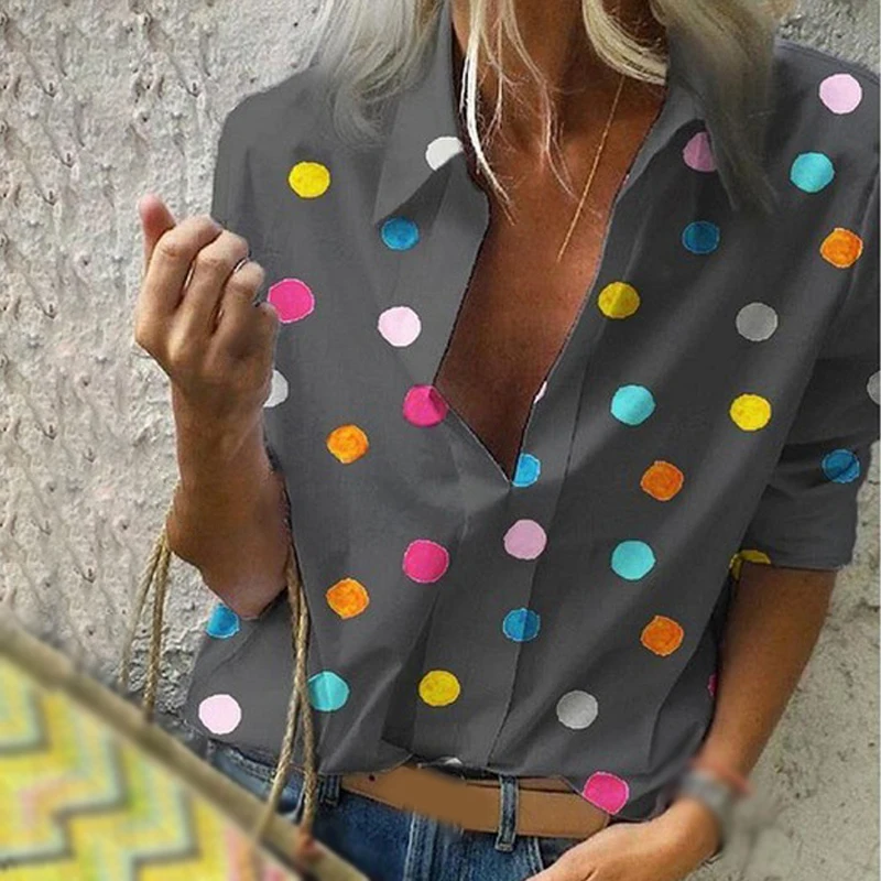 Туника в горошек женская одежда летние топы рубашка свободная с принтом длинным