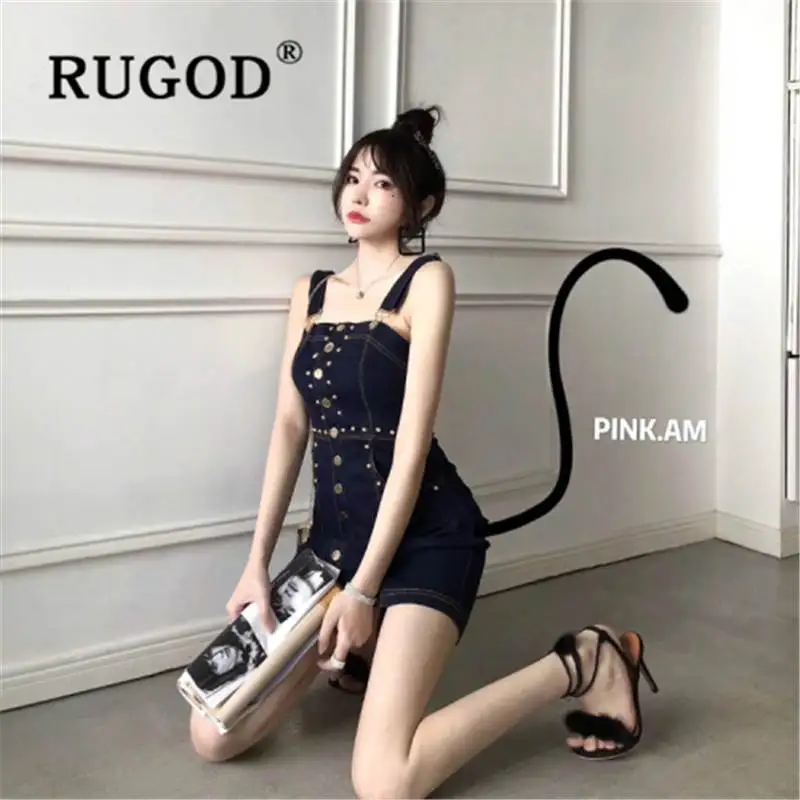 RUGOD однобортное джинсовое платье 2019 Новое поступление Высокая талия тонкий