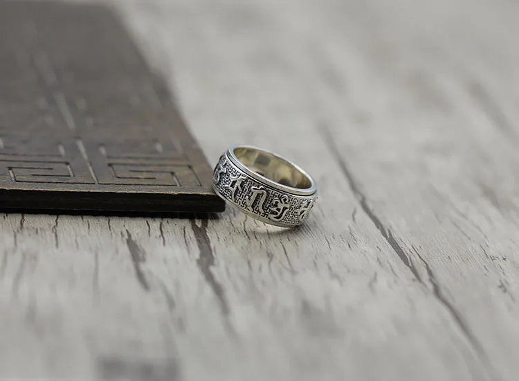 S925 sterling silver ring Buddhist classic style Mantra can rotate personality A gift to friends and family | Украшения и