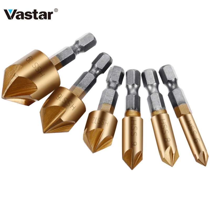 Набор сверл Vastar из быстрорежущей стали для снятия фаски 6 шт. 1/4 дюйма