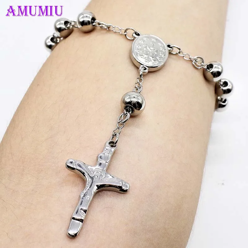 

AMUMIU 20CM*8MM Fashion Metal Simple Beads Bracelets Rosary 316l Stainless Steel For Women Jewelry NEW ITEM B018B