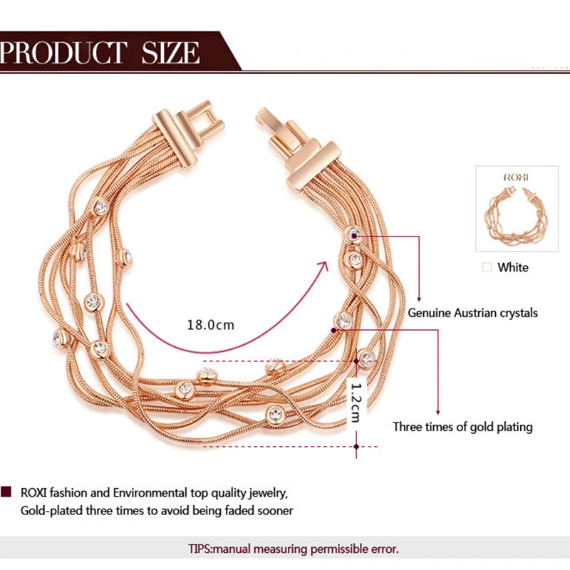 ROXI Luxury Fashion Women Bracelets Rose Gold Plated Round Austrian Crystals Lady Female Multiwire Wedding Bracelet Jewelry Gift | Украшения