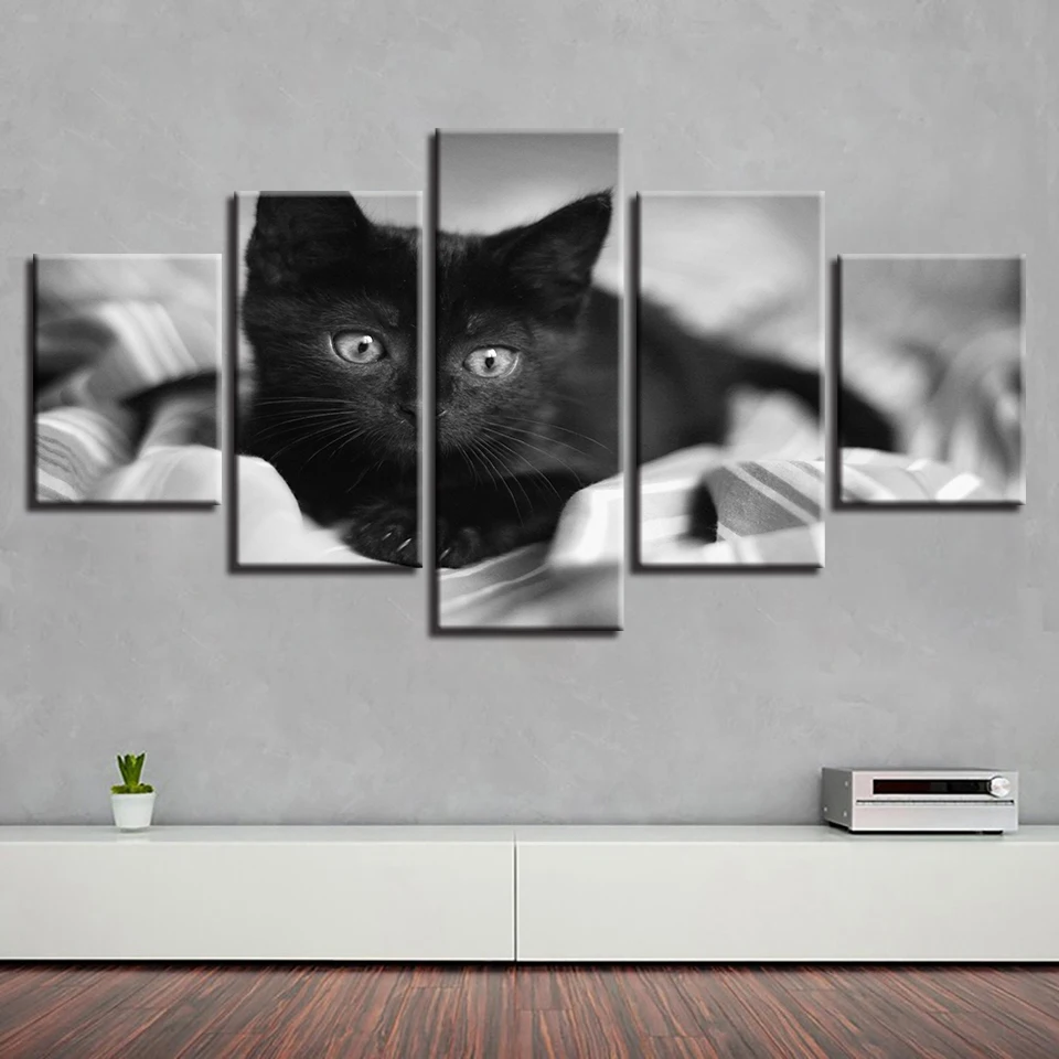 Фоторамка с модульной художественной печатью 5 шт. животные Черный кот постеры