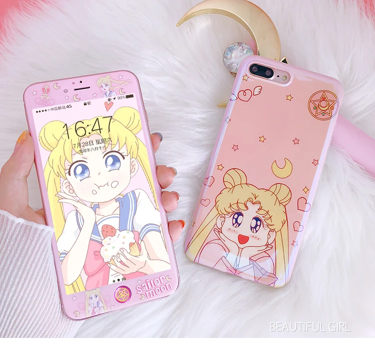 Чехол с принтом "Сейлор Мун" для iphone 7 8 plus/6 6splus Luna cat закаленное стекло для iphone 7 plus Мягкий ТПУ задний Чехол Защитная пленка для экрана