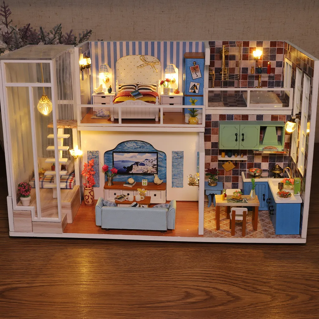 Кукла миниатюрная мебель кукольный домик DIY миниатюрная комната коробка театральные игрушки для детей светодиодный Дом головоломка украшение креативный P20