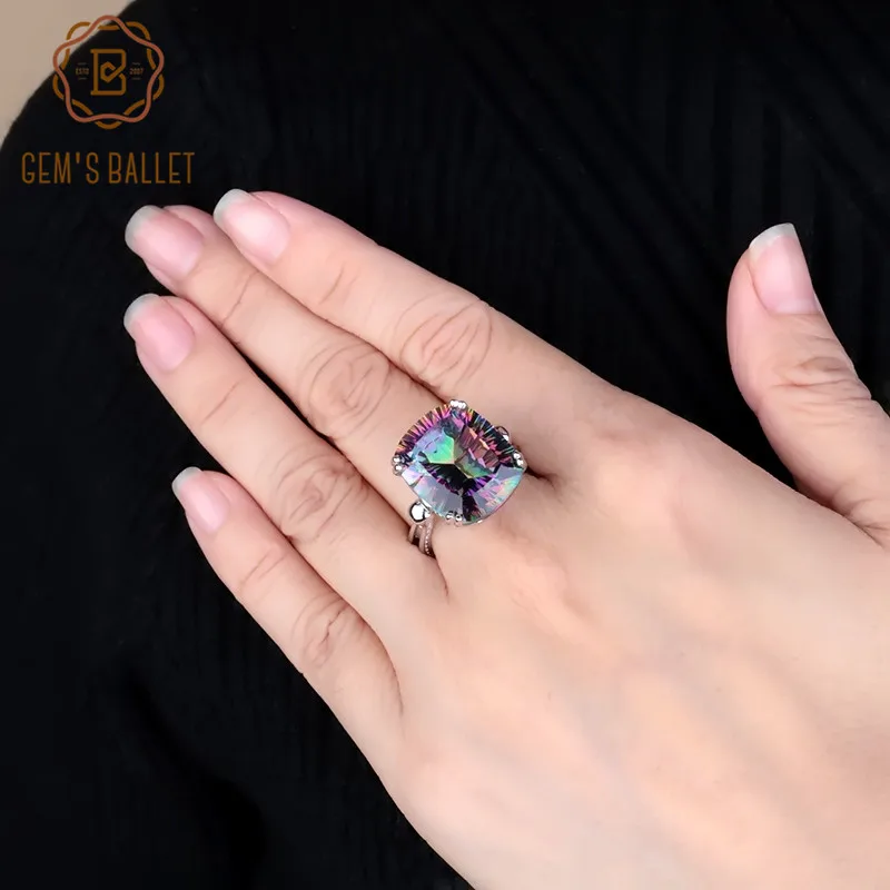 GEM'S балет Мистический Кварц-переливающийся драгоценный камень кольцо стерлингового серебра 925 прямоугольные красочные свадебные кольца для женщин ювелирные украшения