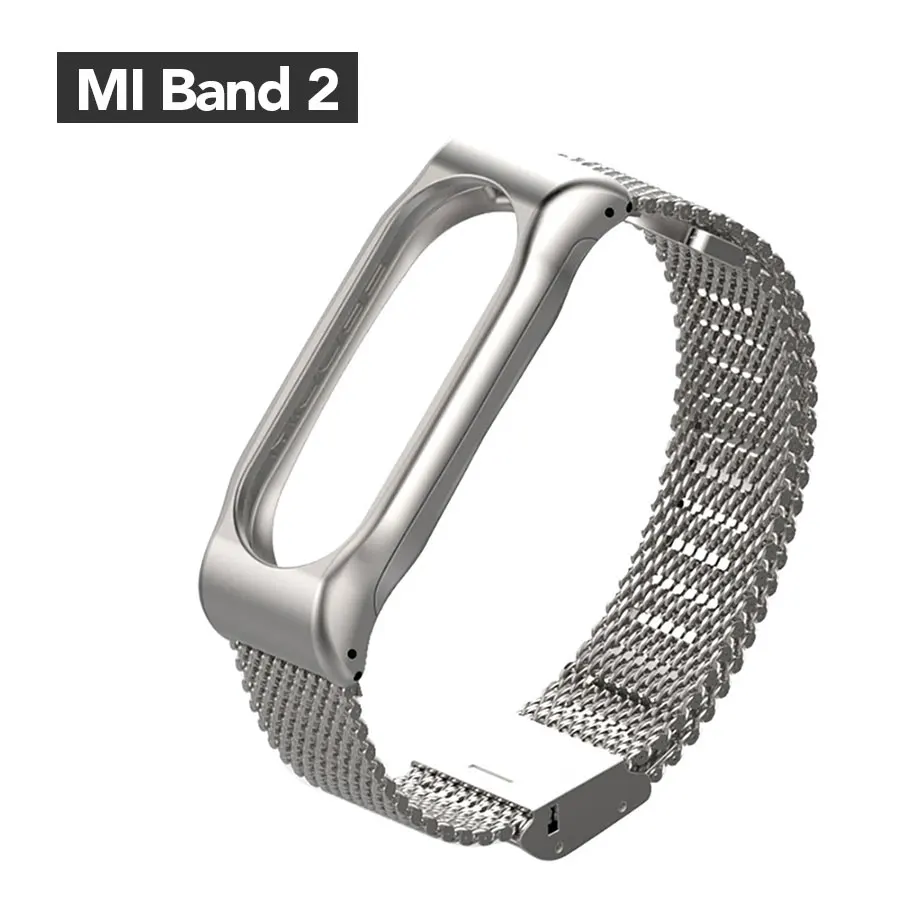 Mi 2 Silver Ремешок для наручных часов с плетением и пряжкой для Xiaomi mi, браслет из нержавеющей стали 4, 3, сменные ремешки, аксессуары для mi Band 2 - Цвет ремешка: Mi 2 Silver