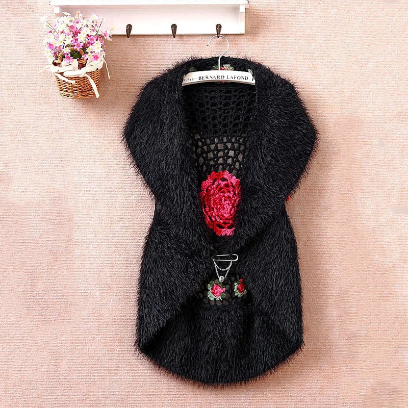 Женский вязаный жилет винтажный элегантный кардиган ручной работы с объемным