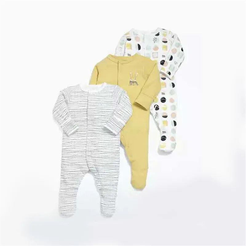 Baby Footies with Button Closure 100% Cotton Girl/Boy Footie Sleepwear Pajamas 0-12 Months 3 Pack | Детская одежда и обувь