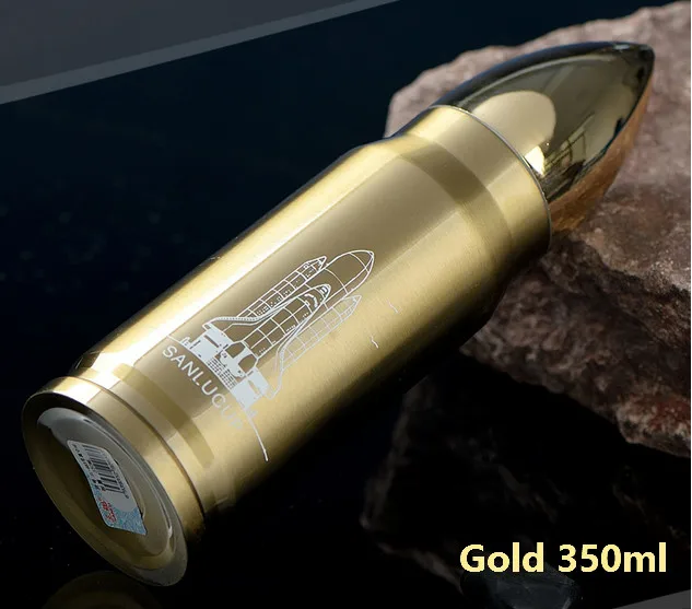 Gold Армейский Стиль Лучший подарок из нержавеющей стали пуля бутылка для холодной и горячей воды, кофе, чая и пива - Цвет: Gold