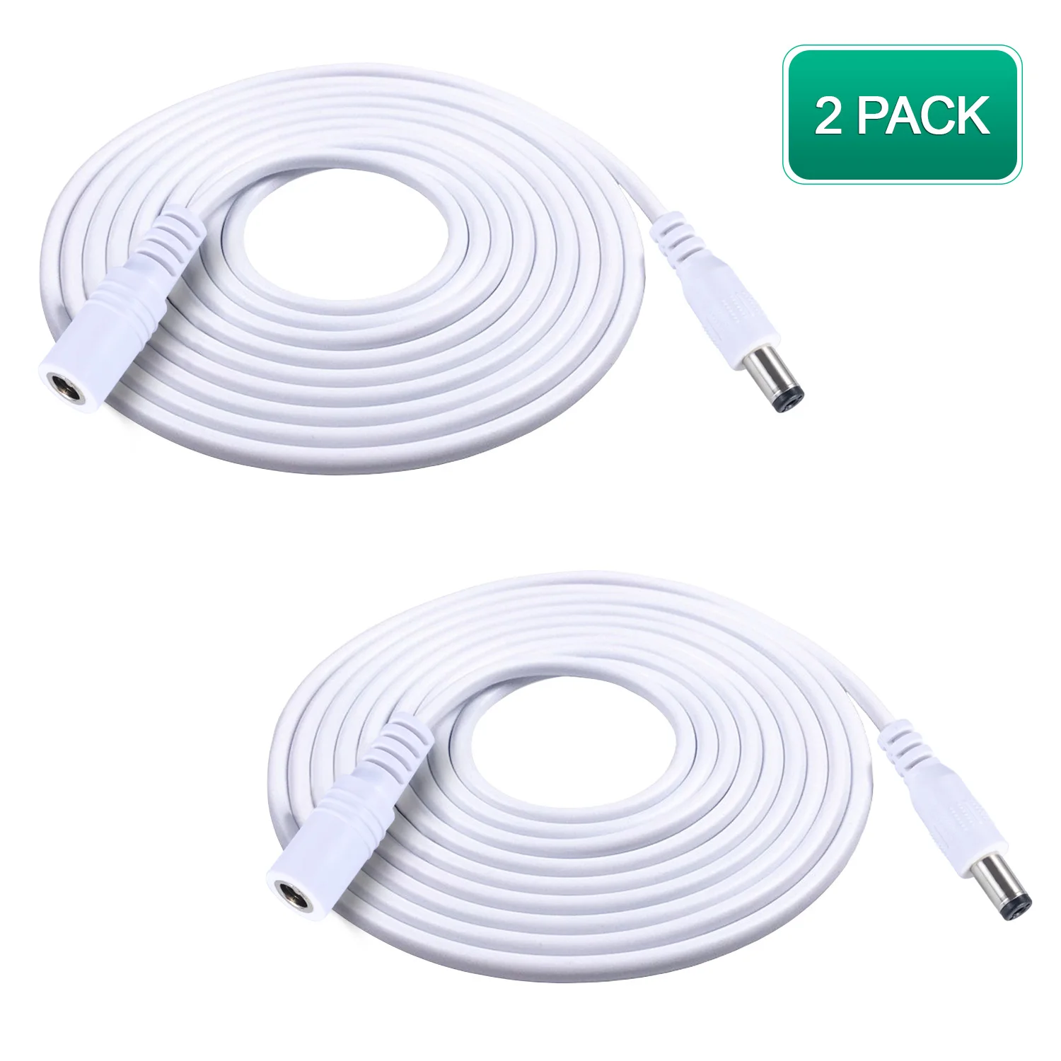 

2 Pack 12ft 2.1mm x 5.5mm Male to Female DC Extension Cable 20AWG White for 5V 12V 24V Wireless Security/CCTV/IP Camera