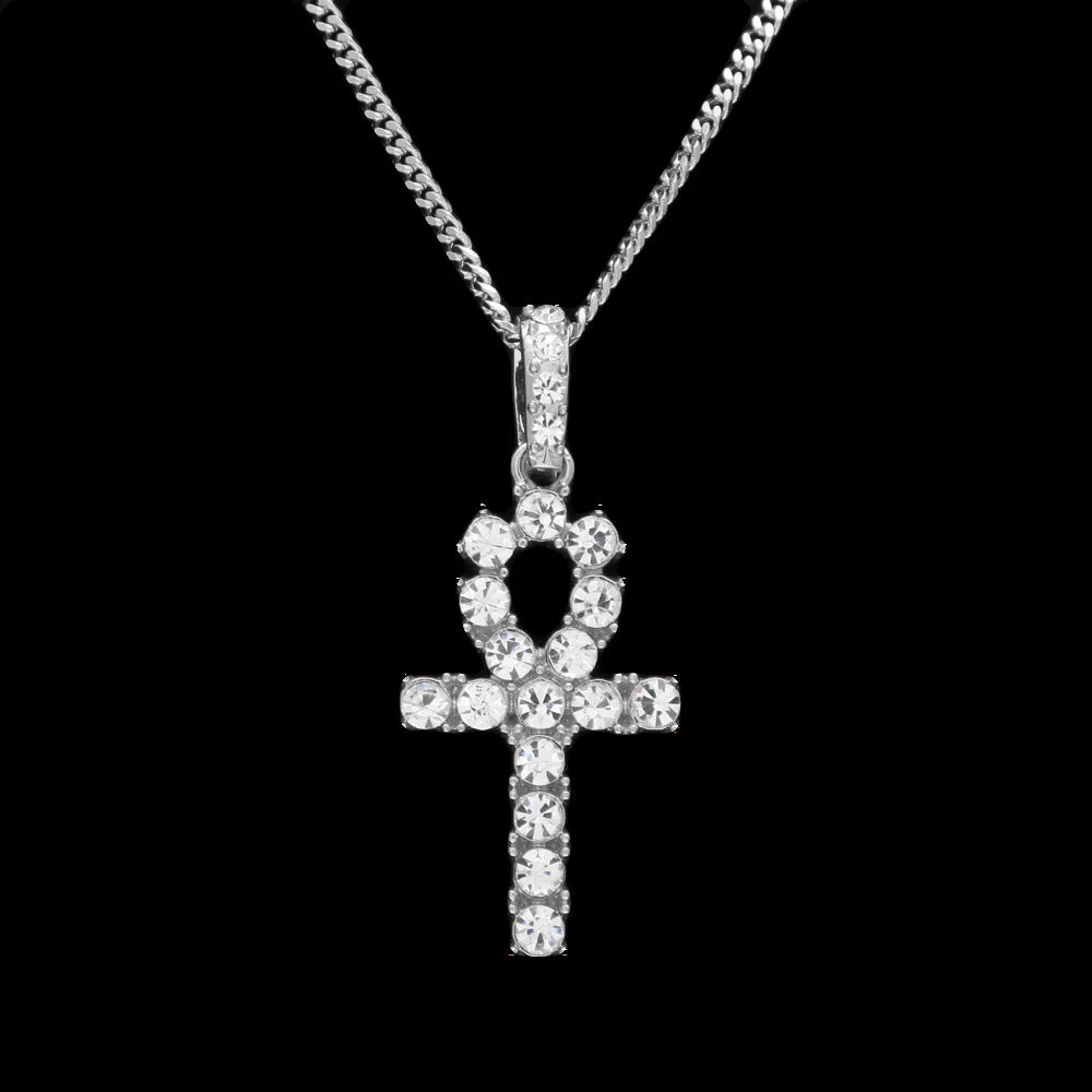 Ankh серебро мужчины s Женщины Хип-хоп Iced Out золотые стразы ключ жизни египетский крест кулон теннисная цепочка со стразами ожерелье для мужчин