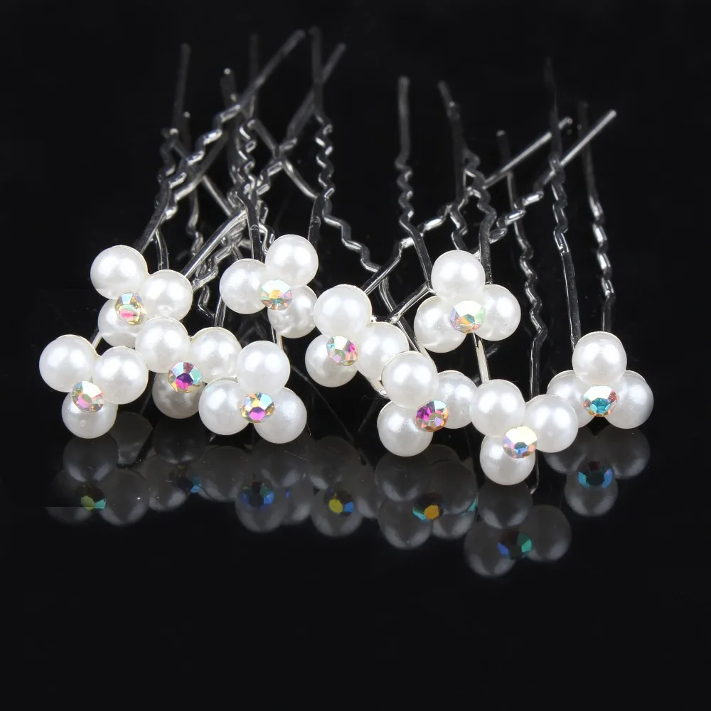 

60pcs/lot Snowflake Crystal Pearl Hair Pins. Fashion Hair Jewelry. New Wedding Party Bride Woman Hair Clips. Free Shipping