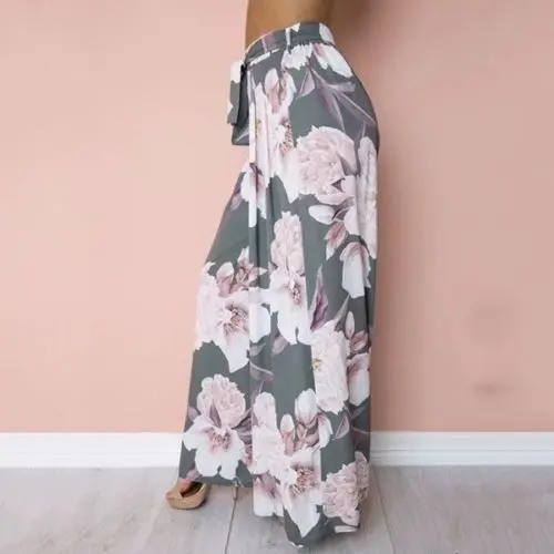 

Boho Floral Print Loose Bownot Long Pants Baggy Street Style High Waist Lace Up Wide Leg Trouser 2018 Summer Autumn