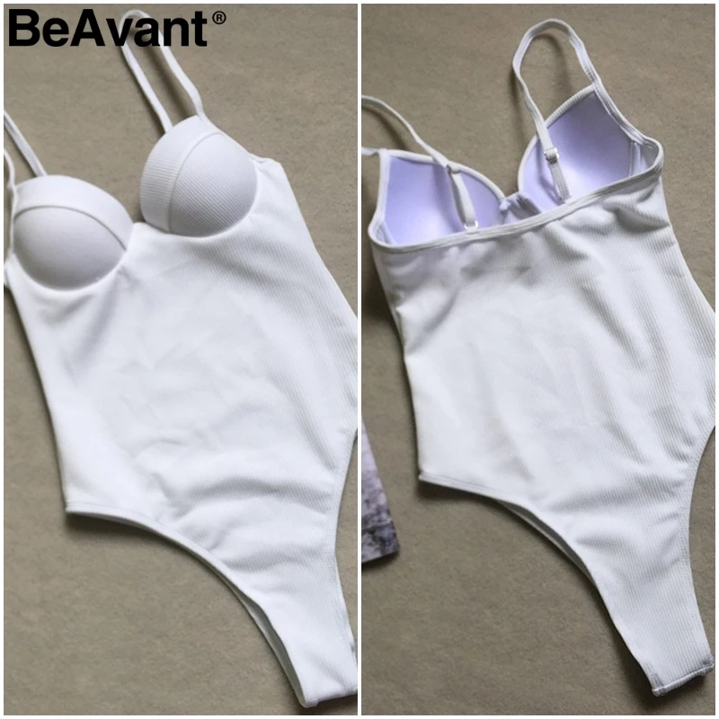 BeAvant, сексуальный купальник с бретельками, женский, цельный, белый, стринги, бикини, купальник, пуш-ап, летний, пляжный, купальник, черный