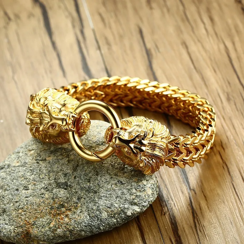 Vnox рок голова льва елочка браслет-цепочка для мужчин нержавеющая сталь металл не