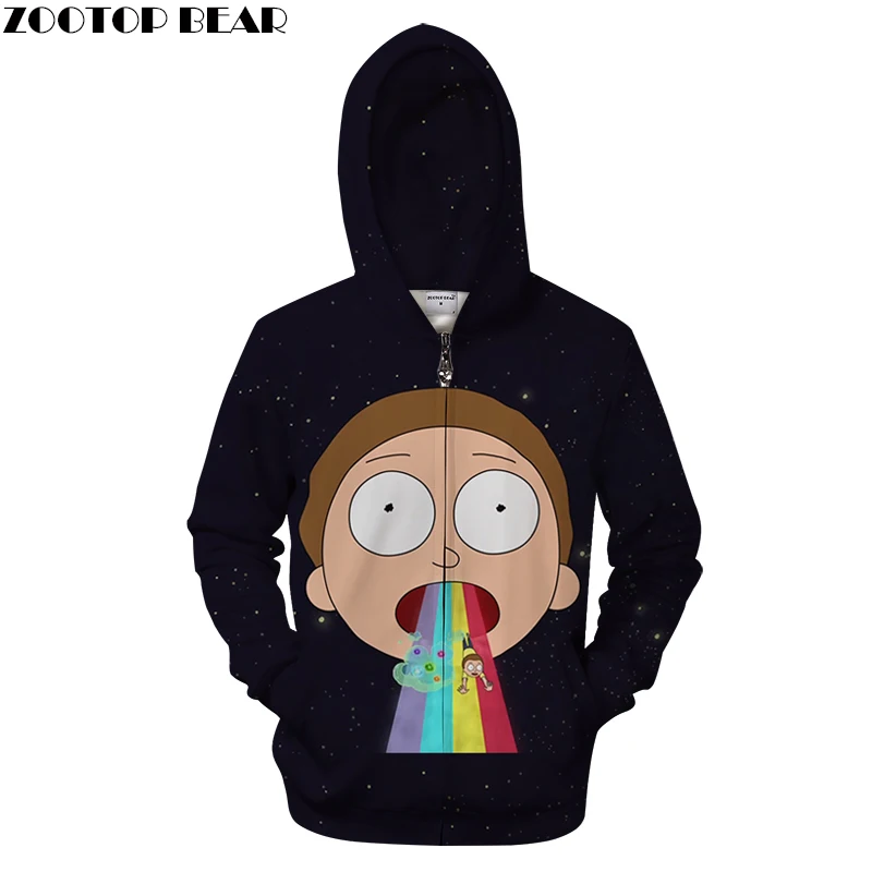 Мужская толстовка на молнии Rick Morty модная Осенняя с 3D принтом капюшоном