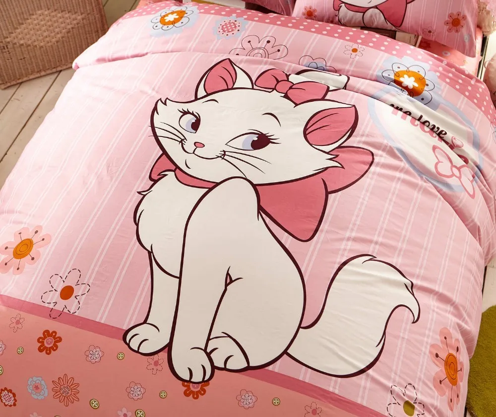 Розовый мультфильм Дисней Marie Cat постельное белье Девушки Спальня Декор хлопок кровать пододеяльник одеяла один Твин Полный queen King Размер