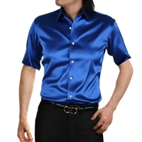 slim fit size mens dress silk satin groom short sleeve shirts