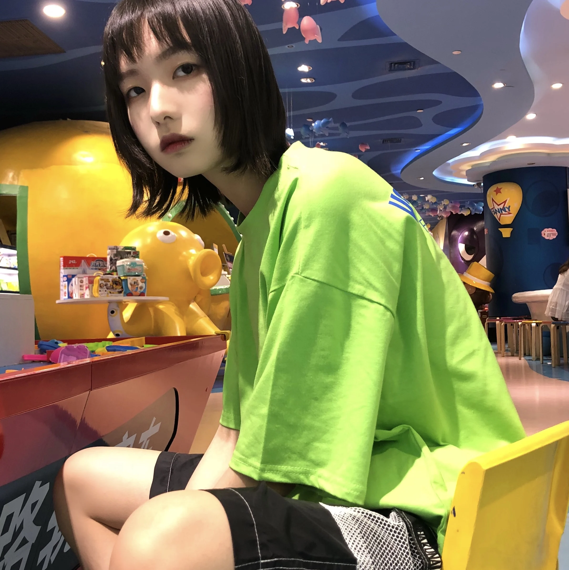 YouGeMan футболка Женская Весенняя летняя одежда Ulzzang Harajuku уличная флуоресцентная