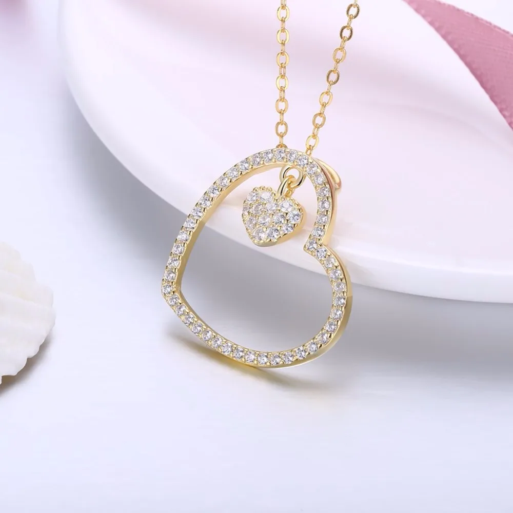 925 пробы цвет серебристый Золотой Цвет кубического циркония Сердца Neckalces &amp