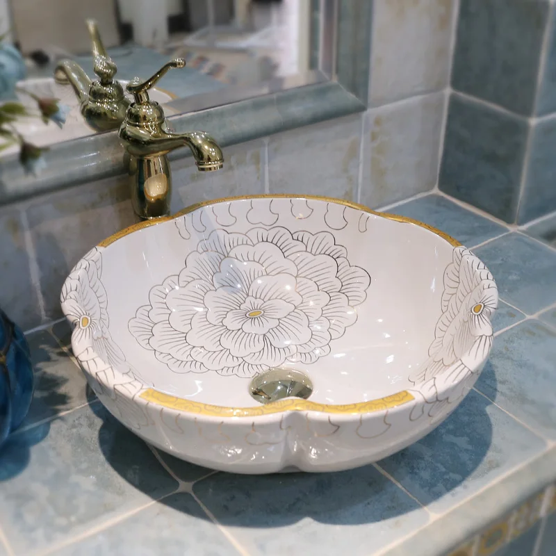 Фарфоровая столешница с китайским рисунком раковина ручной работы для ванной