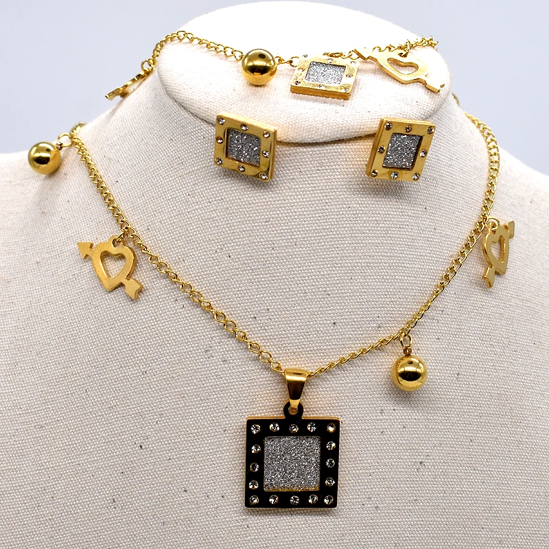 AMUMIU wholesale womens pendants necklaces earrings bracelet sets engagement jewelry set Heart Love casual accessories KTZ040 | Украшения и