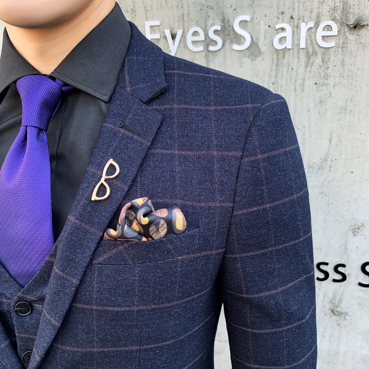 

Men's Plaid Gentleman Business Slim Suit Costume Homme 3 Pieces British Style Groomsman Dress