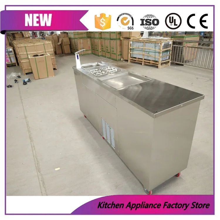 Free shipping mobile single square pan 6 toppings with sink hard fried ice cream roller machine | Бытовая техника