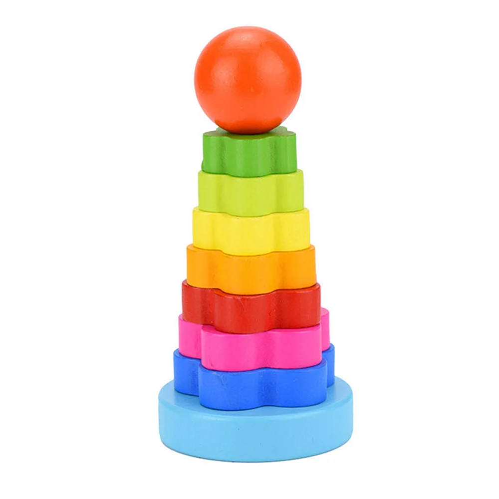 

Montessori Wooden Blocks Stacking Ring Tower Educational Toys Rainbow Color Stack Up Geometric Assembling Kids Christmas Gifts