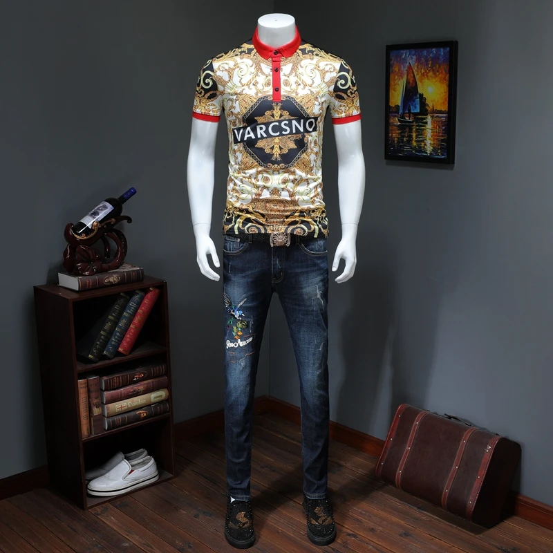2019 summer men lapel POLO short-sleeved shirt embroidered qiantang 2009 article number T311 P75 | Мужская одежда