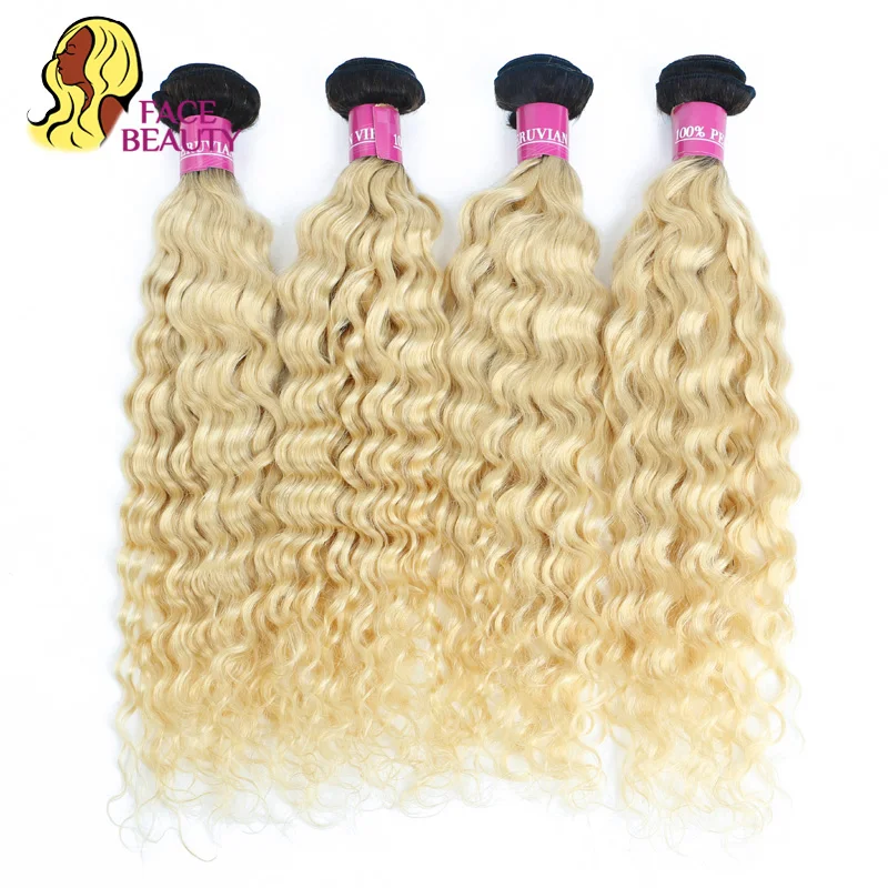 Facebeauty Malaysian Hair Extension Remy Curly 1/3/4 Bundles 12-28 Inch 1B 613 Two Tone Ombre Blonde Colored Weave | Шиньоны и парики