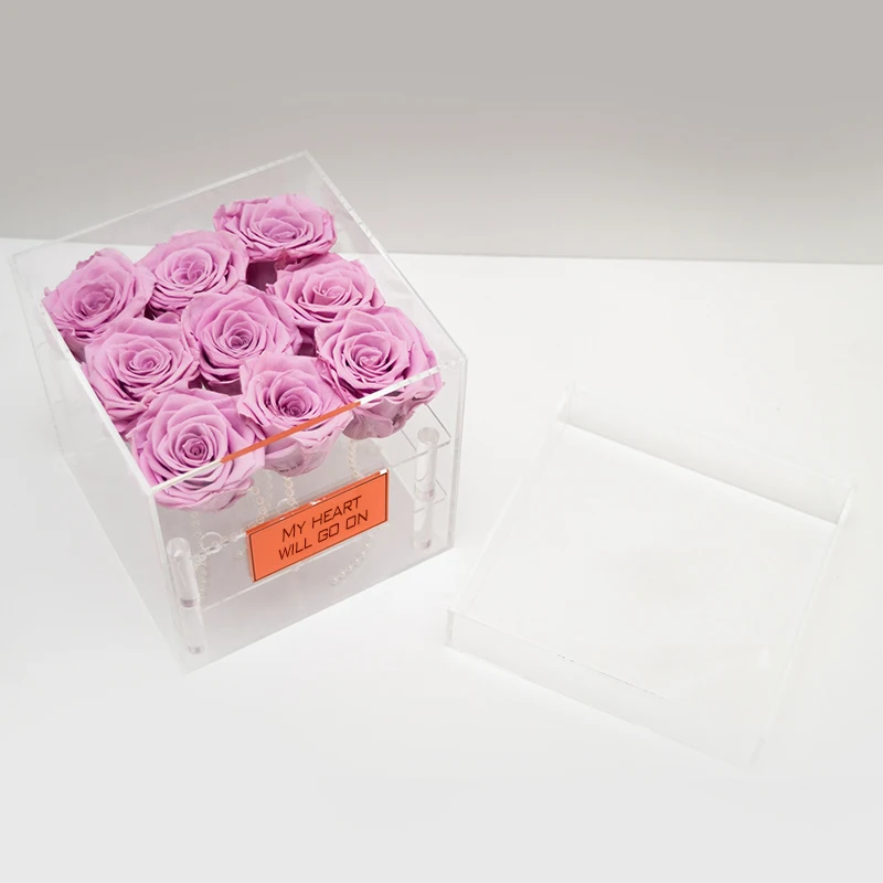 Прозрачная акриловая фиолетовая Роза цветок коробка 9 отверстий Сумочка для